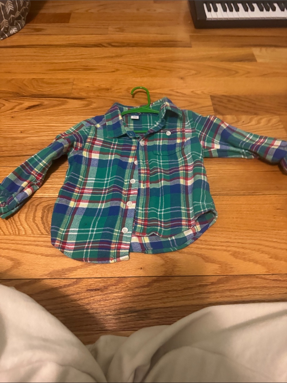 Old Navy Green, Blue and White Plaid Button-Down Shirt